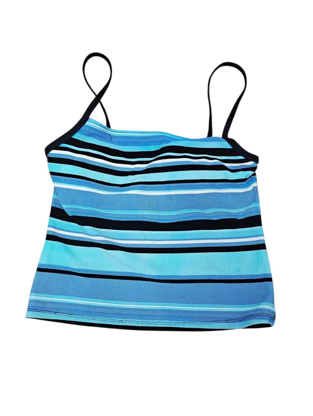 Liz Claiborne Blue Striped Swim Top with Black Trim